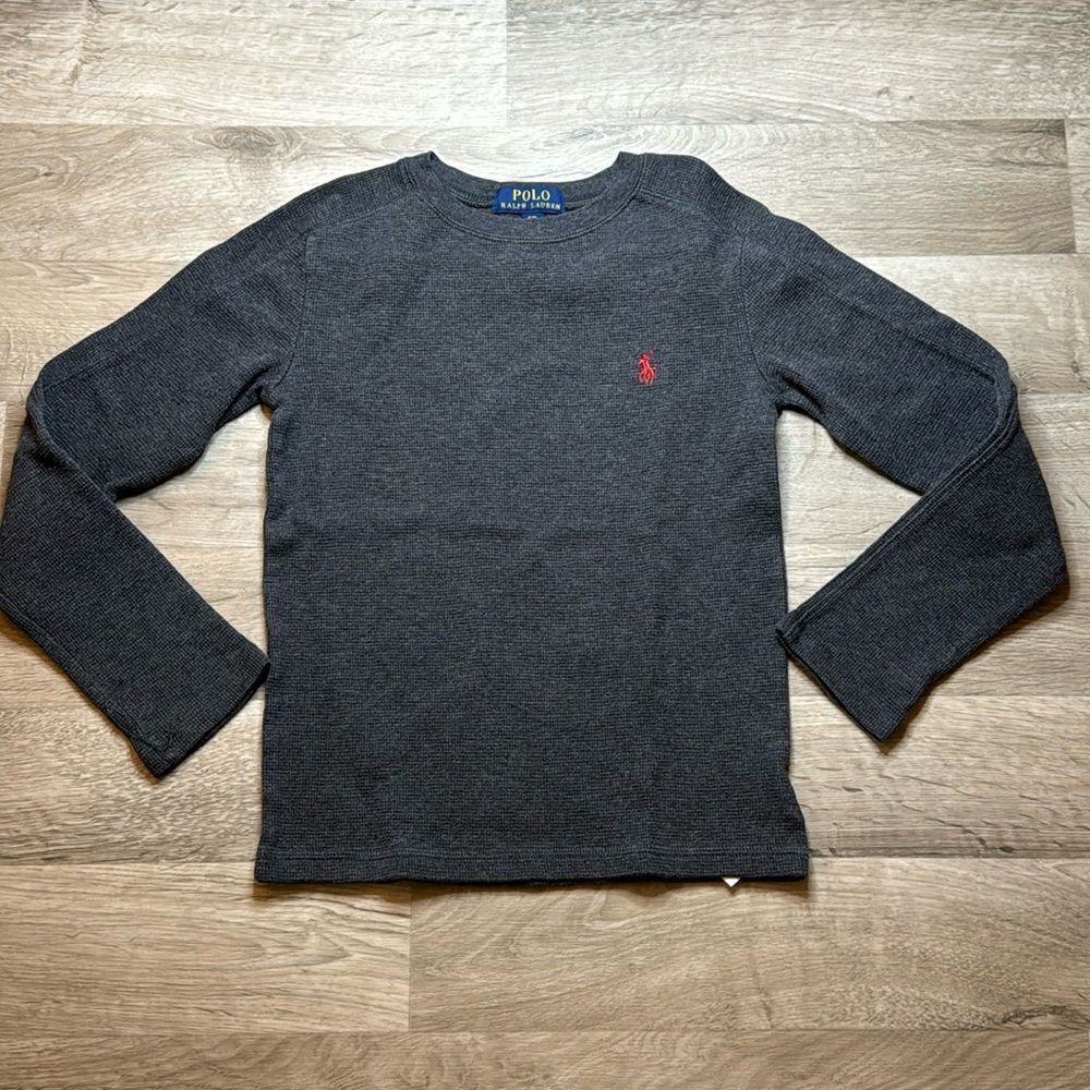 Polo Ralph Lauren Gray Ling sleeve waffle shirt. Size 8. Soft, nice.